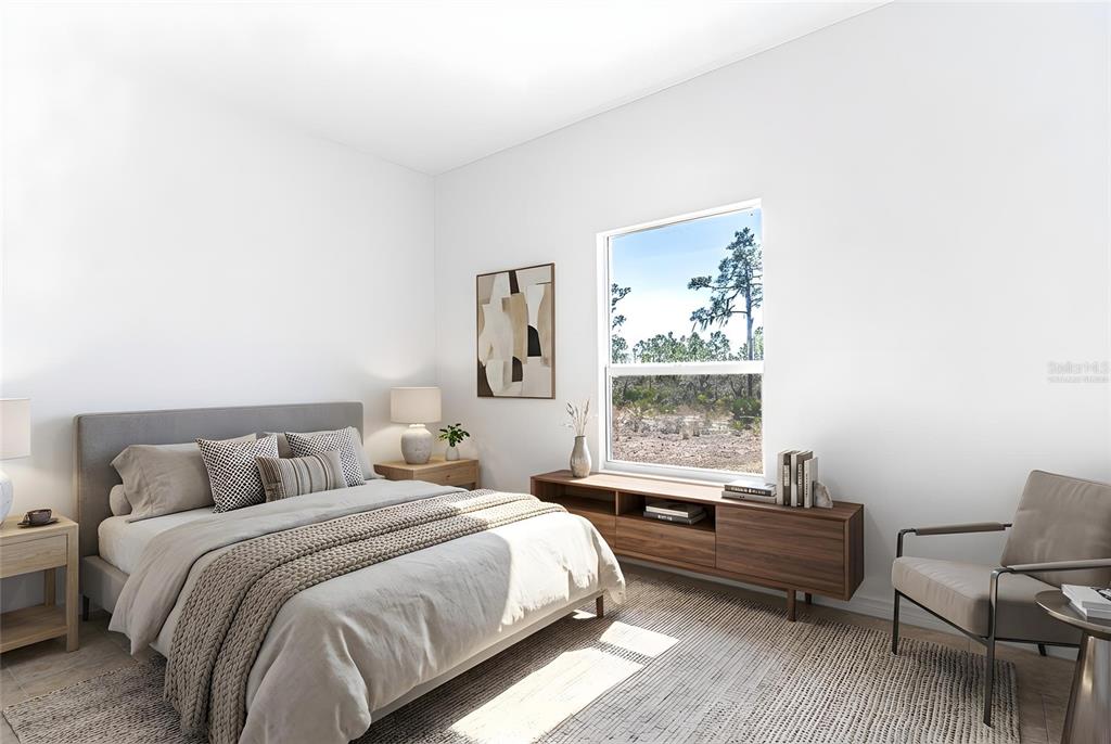 This is a rendering of a modern bedroom with a bed, furniture, and a window — 1413 BITTERSWEET STREET, LAKE PLACID, FL