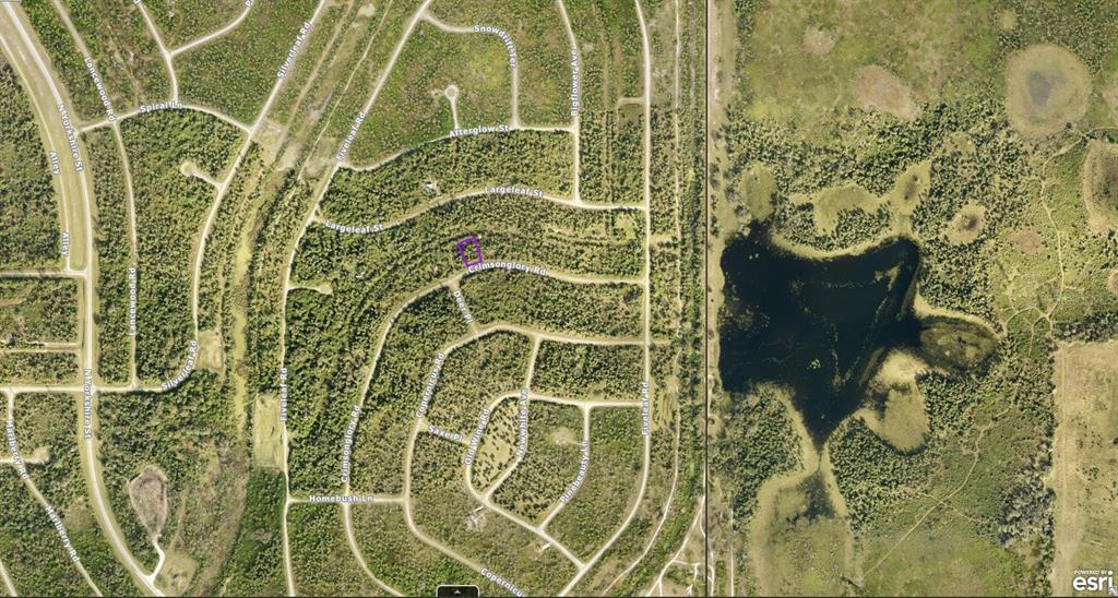 This aerial map shows a residential lot highlighted in purple within a wooded subdivision — 1128226043 CRIMSONGLORY ROAD, NORTH PORT, FL