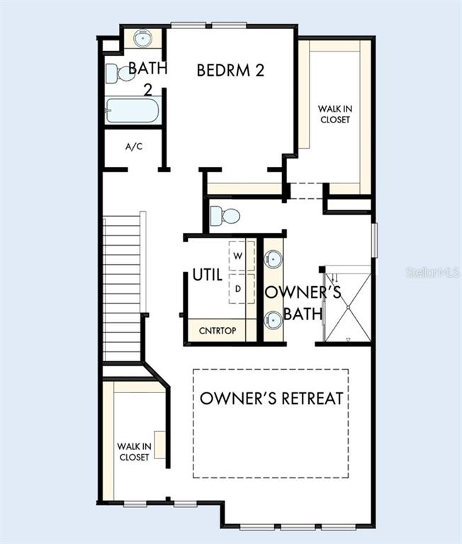 This is a floor plan of a residential upper level featuring two bedrooms and bathrooms — 1650 SPRINGWELL LANE, SARASOTA, FL