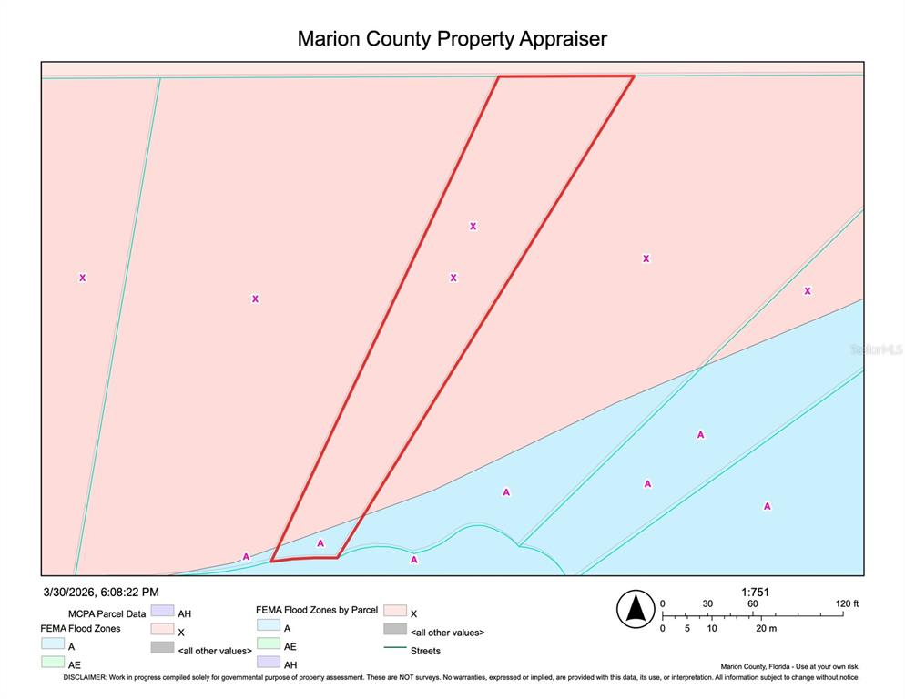 This is a map from the Marion County Property Appraiser showing FEMA flood zones — TBD SW SHOREWOOD DRIVE, DUNNELLON, FL