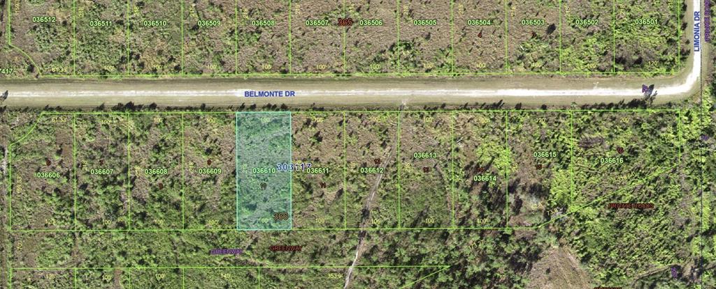 This is a property map showing a highlighted rectangular land parcel along Belmonte Drive — 213 BELMONTE DRIVE, INDIAN LAKE ESTATES, FL