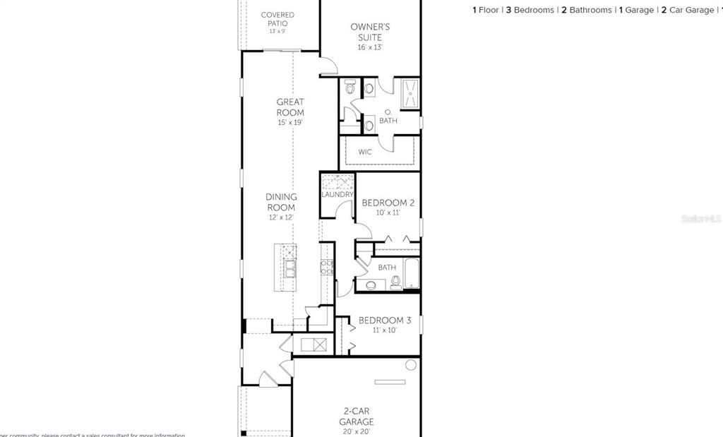 This is a floor plan for a single-story home with three bedrooms and a garage — 3885 HOLSTEIN WAY, GREEN COVE SPRINGS, FL