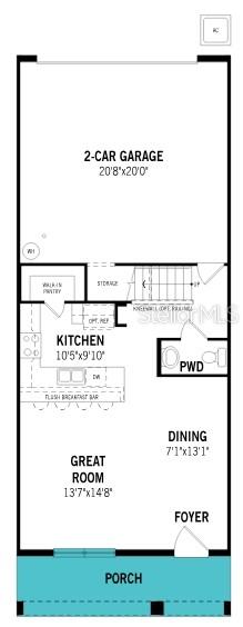 This is a floor plan for the first level of a home featuring a garage — 184 RAINWOOD STREET, GROVELAND, FL