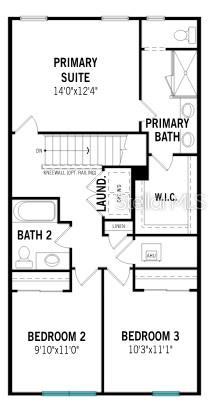 This is a floor plan of a residential upper level featuring three bedrooms and two bathrooms — 184 RAINWOOD STREET, GROVELAND, FL
