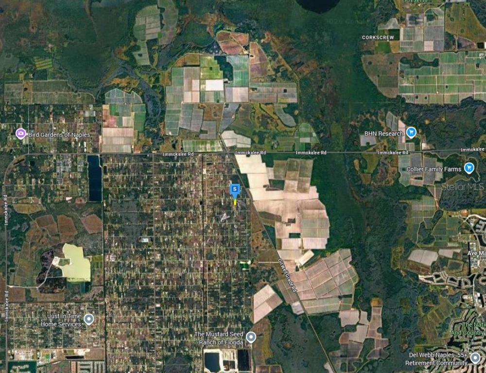 This is an aerial map view of a rural area with farmland and residential roads — 4450 66TH AVE NE, NAPLES, FL