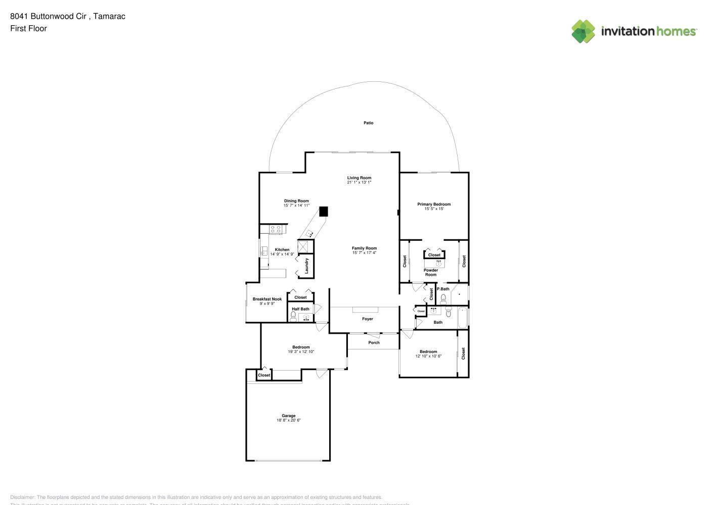 This is a floor plan for a single-story home with a garage and patio — TAMARAC, FL