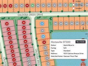 This is a digital site map showing numbered residential lots in a housing development — 1025 Caloosa Breeze Drive, FL 33935, FL
