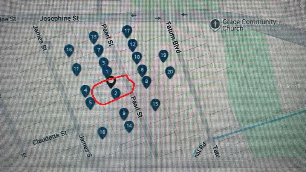 This is a map showing numbered property locations situated between James Street and Tatum Boulevard — 1216 PEARL STREET, NEW SMYRNA BEACH, FL