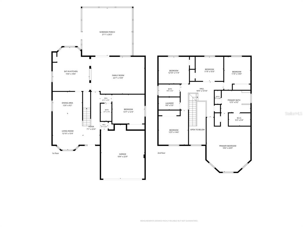 This is a floor plan showing the layout of a two-story residential home — 18923 FISHERMANS BEND DRIVE, LUTZ, FL