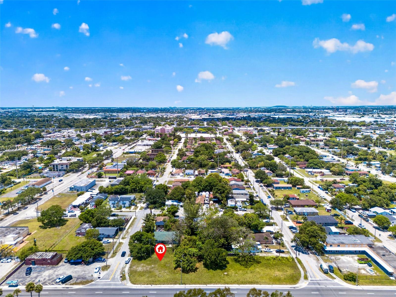 An aerial view shows a residential lot with a house marked by a red icon — 63rd Miami FL 33147-0000, Miami FL 33147, MIAMI, FL