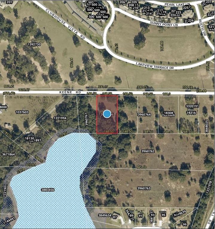 This is a map showing a rectangular parcel of land highlighted in red — TBD KEENE ROAD, ALTOONA, FL