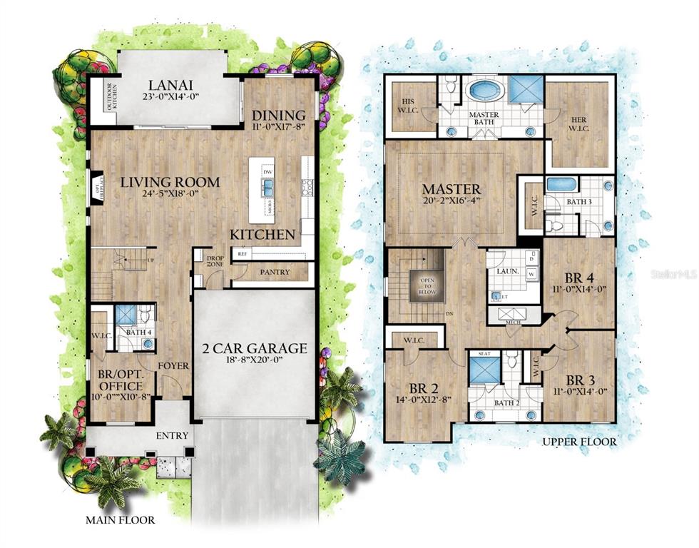 This floor plan shows a two-story house layout with a garage, lanai, and multiple bedrooms — 5407 S ELKINS AVENUE, TAMPA, FL