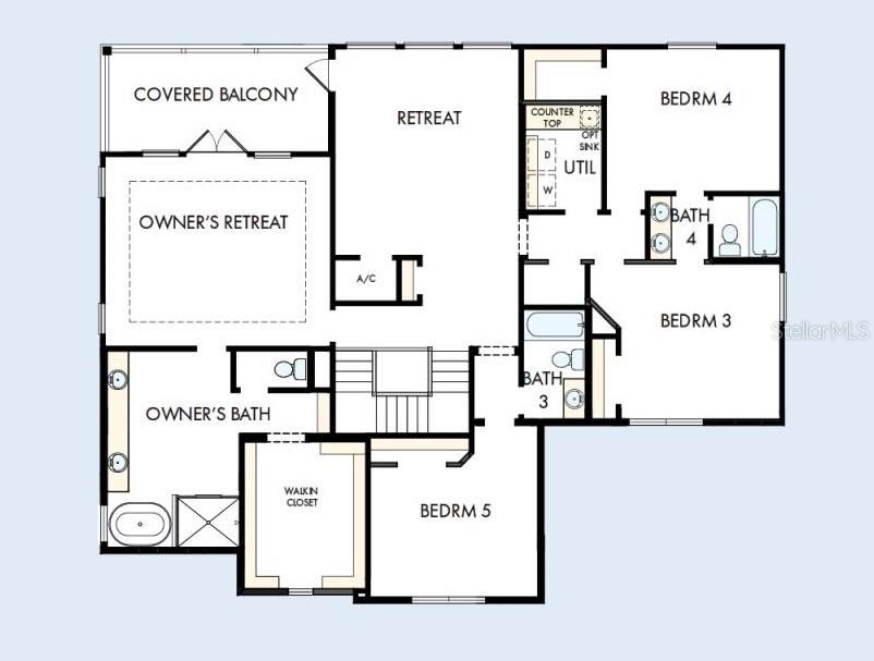 This is a floor plan of a house second level with five bedrooms and four bathrooms — 1604 COLE ROAD, ORLANDO, FL