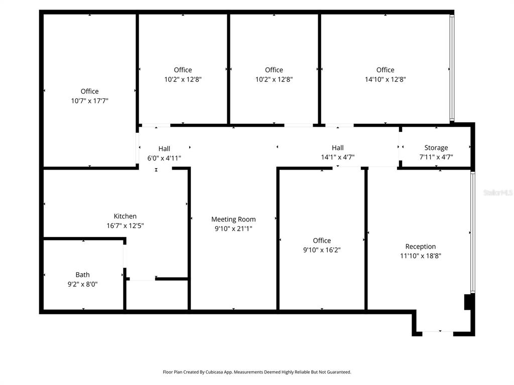 This is a floor plan of an office suite featuring multiple offices, a kitchen, and reception — 10967 LAKE UNDERHILL ROAD UNIT 112, ORLANDO, FL