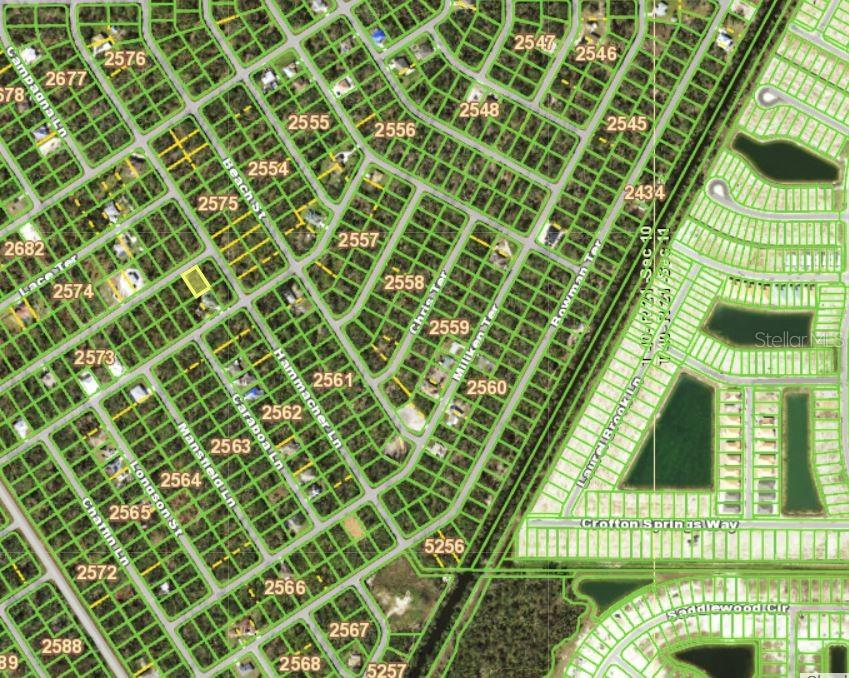 This is an aerial map showing residential lots and streets in a suburban neighborhood — 1252 RAMBLER TERRACE, PORT CHARLOTTE, FL