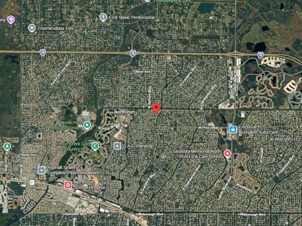 This is a satellite map view of the North Port area in Florida — Lot 12 WARRIOR AVENUE, NORTH PORT, FL