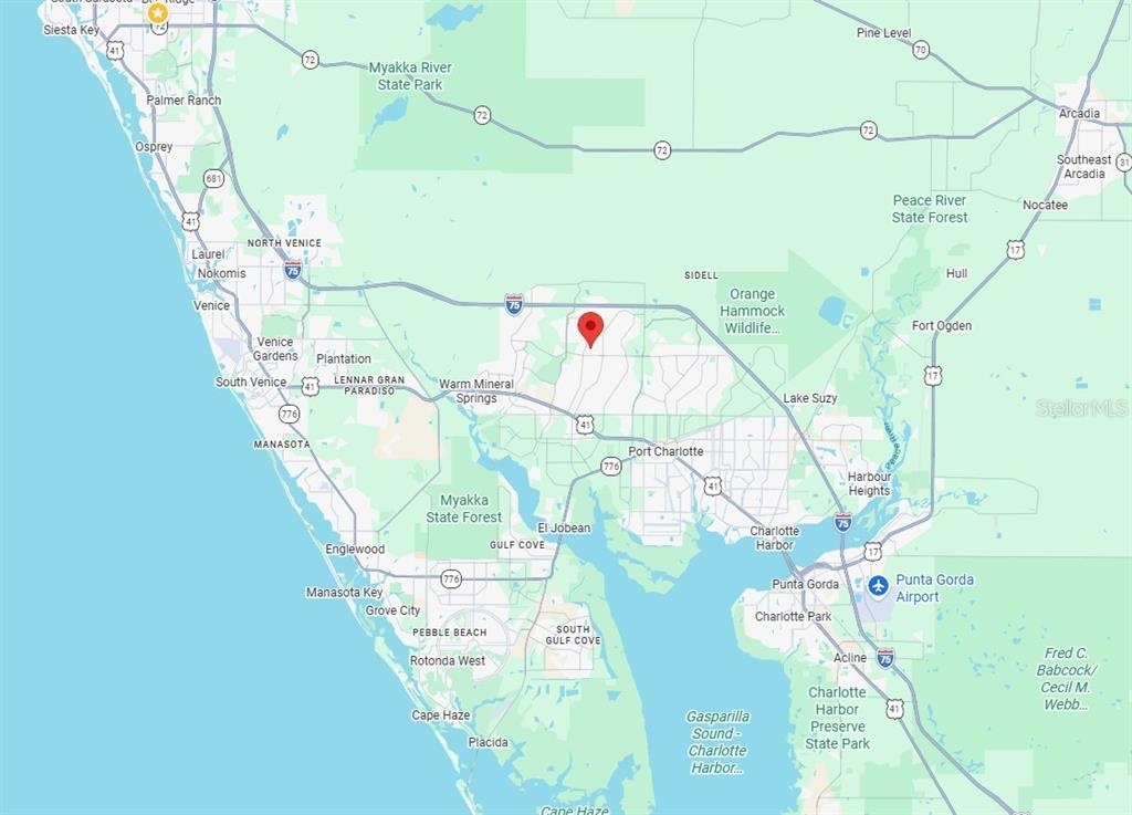 This is a map showing the location of a property in Florida — Lot 12 WARRIOR AVENUE, NORTH PORT, FL