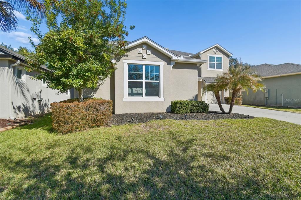 A tan, single-story suburban house with a front lawn, a tree, and a driveway — 2604 VALLEY SUNSET LANE, VALRICO, FL