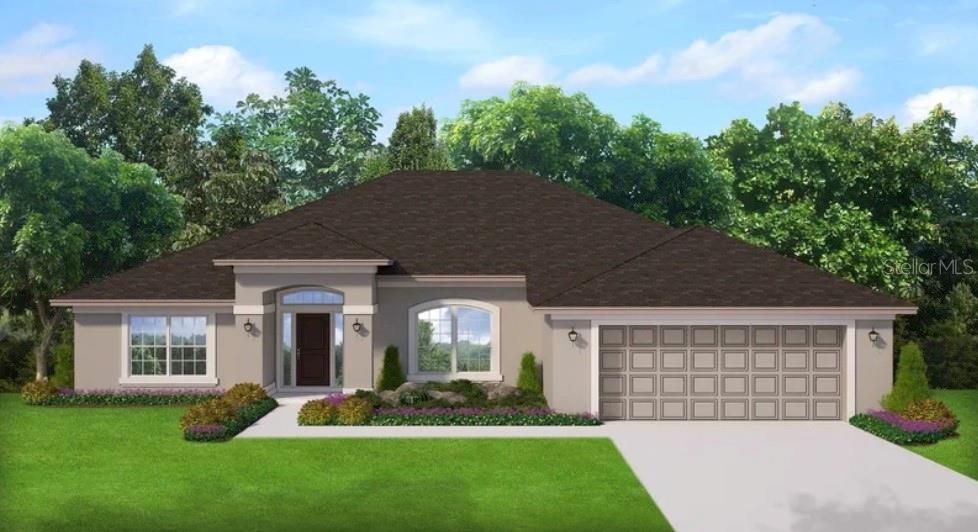 This is a digital rendering of a single-story suburban house with a three-car garage — 5800 SHAFFER AVENUE, NORTH PORT, FL