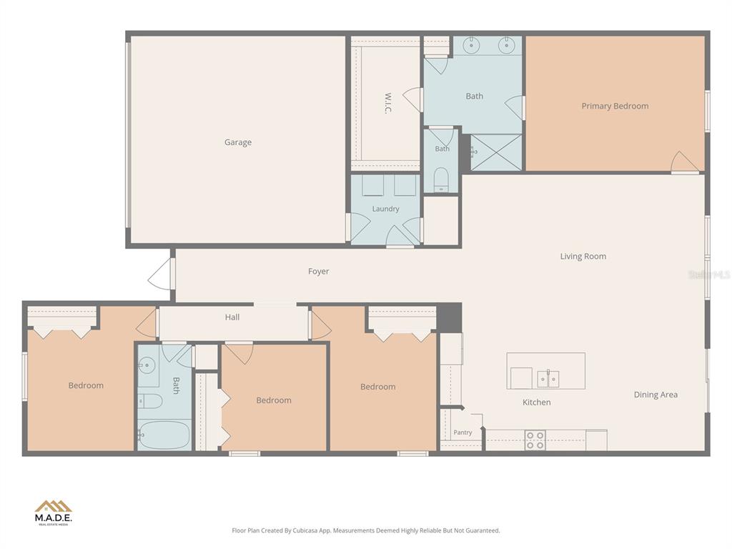 This is a floor plan of a single-story house with a garage and four bedrooms — 9626 SAGE CREEK DRIVE, RUSKIN, FL