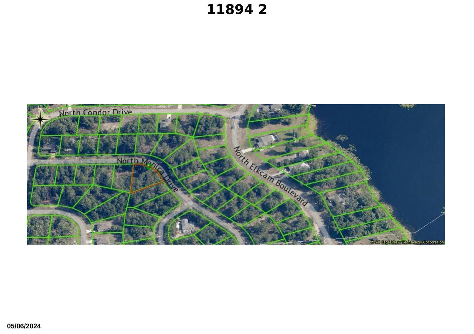 This is an aerial map showing residential lots along North Condor Drive, North Monica Drive, and North Elkcam Boulevard — 11894 N Monica Drive, FL 34433, FL