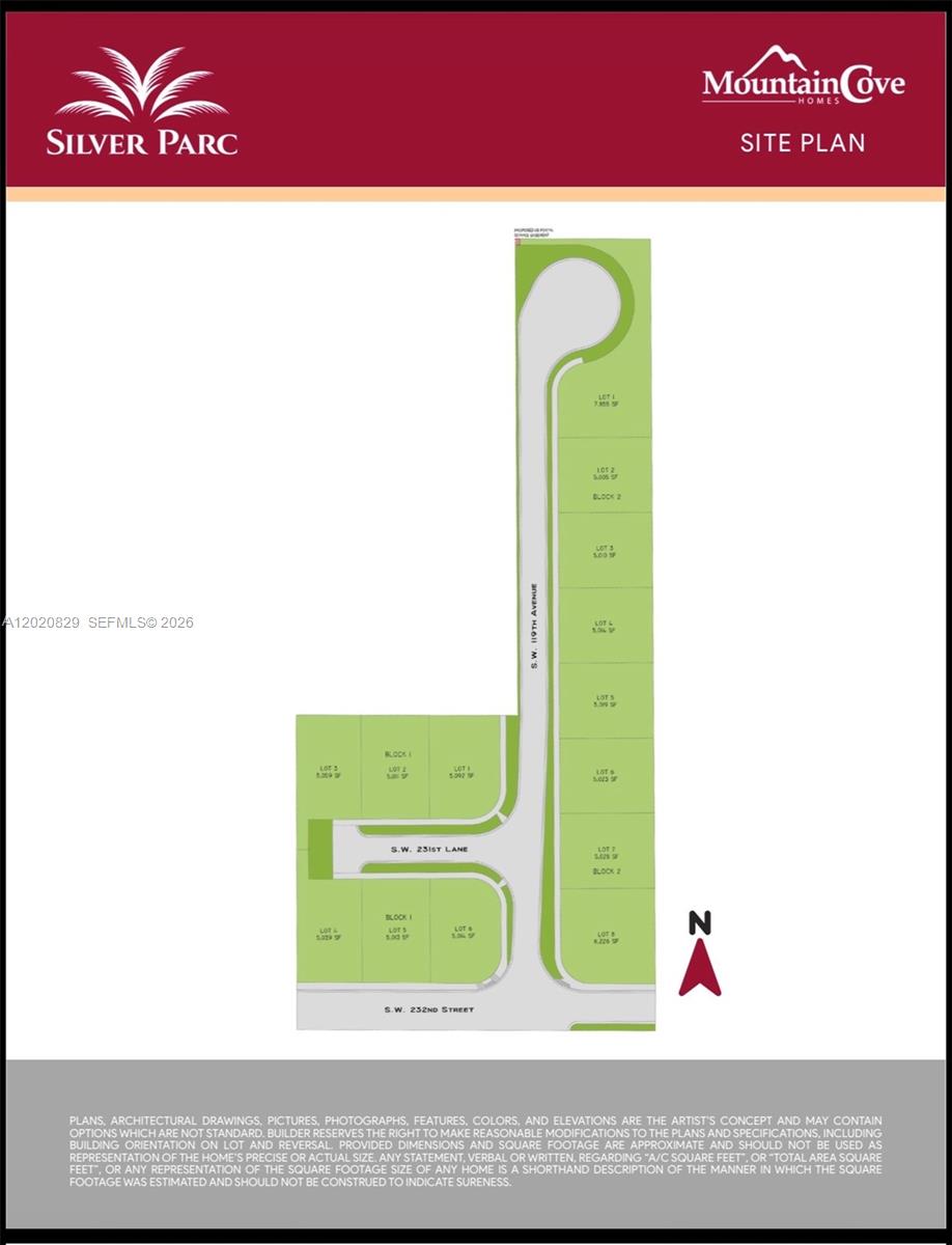 This is a site plan rendering for the Silver Parc residential development — 23149 SW 119th Ave, Miami FL 33170, MIAMI, FL