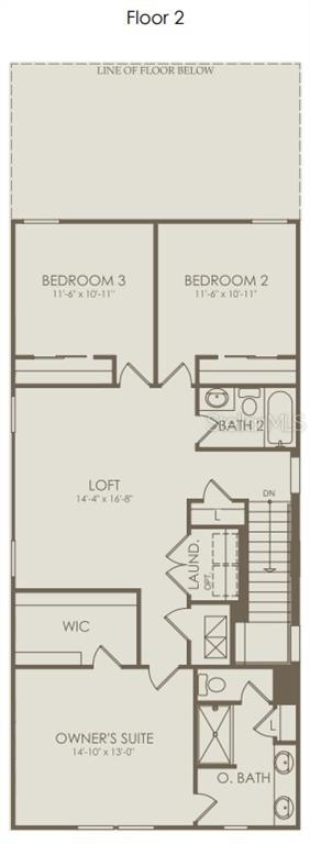 This floor plan shows the second level of a home with three bedrooms and a loft — 2142 MOSSY VINE AVENUE, ST CLOUD, FL