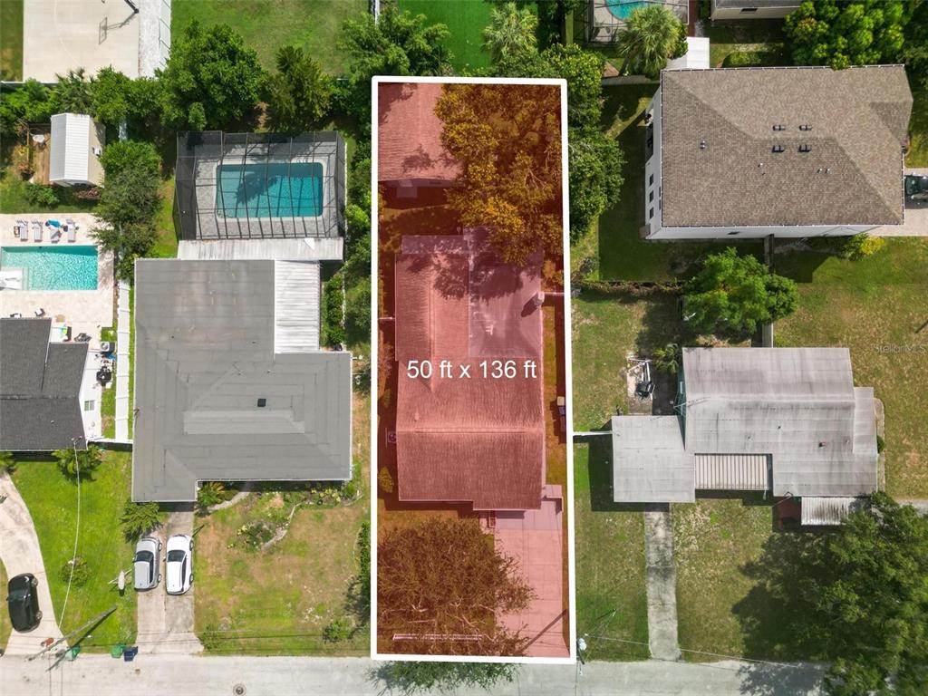 An aerial view shows a rectangular residential lot measuring 50 feet by 136 feet — 1520 S RICHARD AVENUE, TAMPA, FL