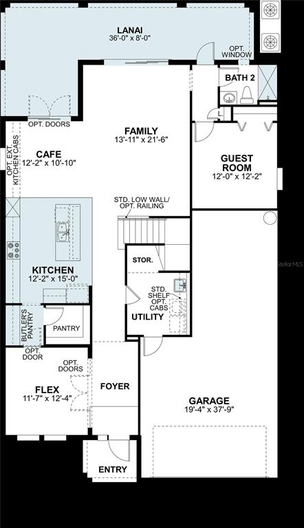 This is a floor plan for a single-story home featuring a garage, kitchen, and lanai — 5017 BASSWOOD STREET, LAKELAND, FL