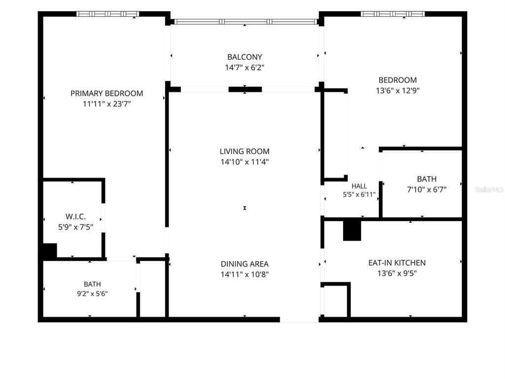 This is a floor plan of a two-bedroom apartment with a balcony and two bathrooms — 19029 US HIGHWAY 19 N UNIT 9-704, CLEARWATER, FL