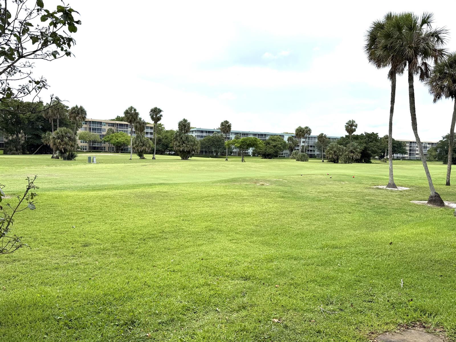 A wide, grassy golf course fairway is framed by palm trees and multi-story apartment buildings — 907 Cypress Terrace # 201, Pompano Beach FL 33069, POMPANO BEACH, FL