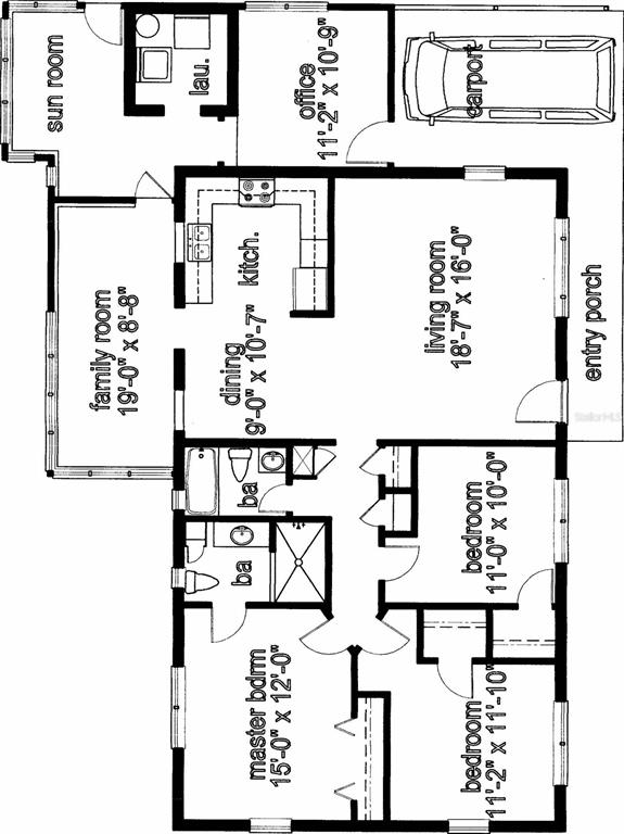 This is a floor plan for a single-story house with three bedrooms and two bathrooms — 2010 SUMMERFIELD ROAD, WINTER PARK, FL