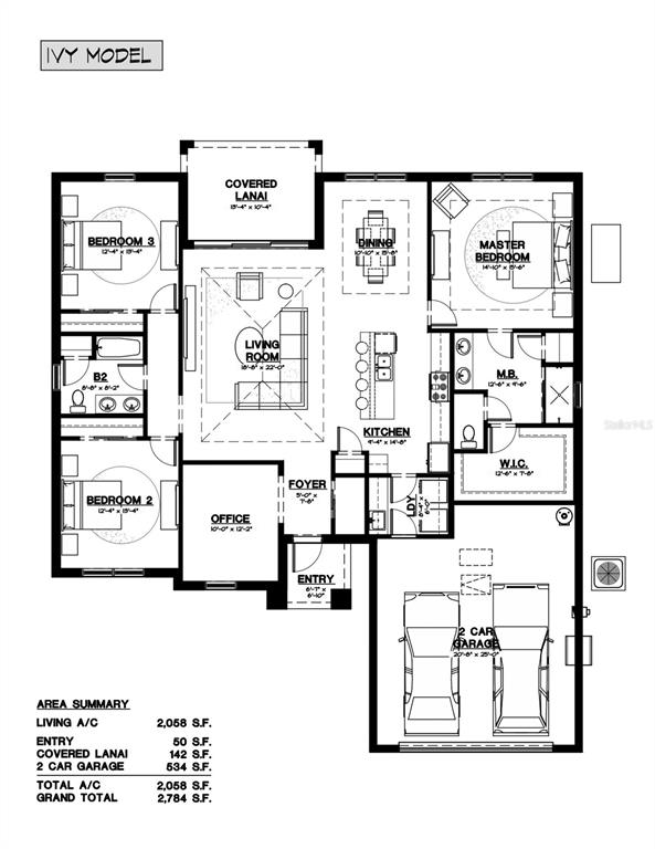 This floor plan shows the layout of a single-story home with three bedrooms and a garage — 5128 CITRON ROAD, NORTH PORT, FL