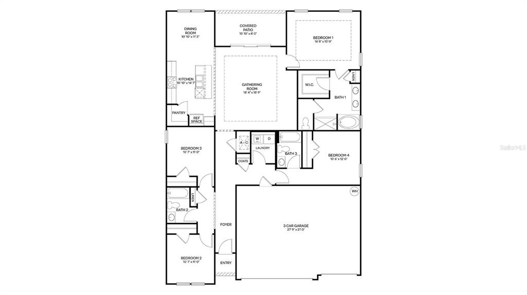 This is a floor plan for a single-story house with four bedrooms and a garage — 158 SPRINGWOOD DRIVE, PALM COAST, FL