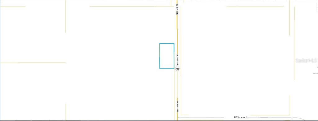 This is a map showing a rectangular property lot outlined in blue along a street — 715 NW 16TH ST ROAD, BELLE GLADE, FL
