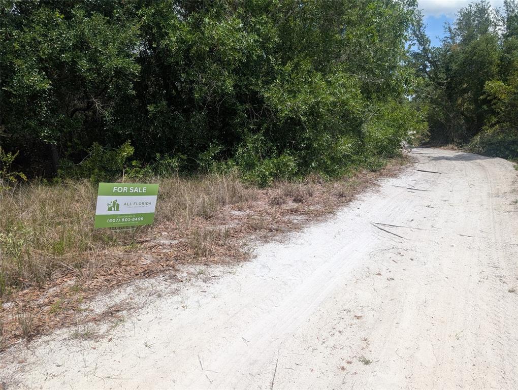 A for sale sign stands on a dirt road next to a wooded lot — 2345 DIPLOMAT DRIVE, PUNTA GORDA, FL