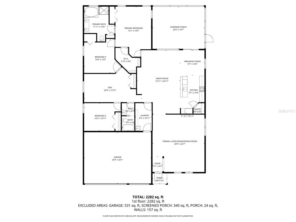 This is a floor plan of a single-story residential home with three bedrooms and a garage — 11454 WALDEN LOOP, PARRISH, FL