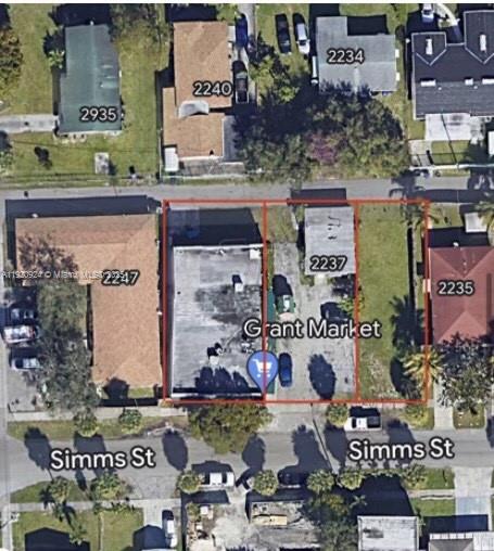 This aerial map shows a commercial property with a market building and adjacent parking lot — 2243 Simms St, Hollywood FL 33020, HOLLYWOOD, FL