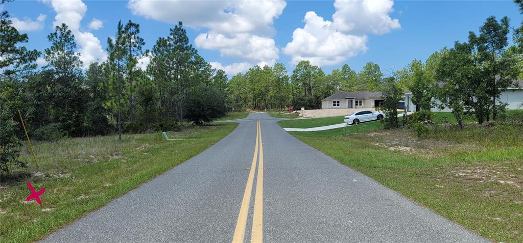 A paved road leads toward a T-intersection with a house and trees in the background — 10339 N G MARTINELLI BOULEVARD, CITRUS SPRINGS, FL