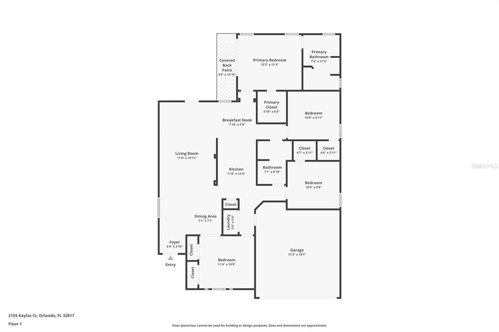 This is a floor plan of a single-story house with four bedrooms and a garage — 2155 KAYLAS COURT, ORLANDO, FL