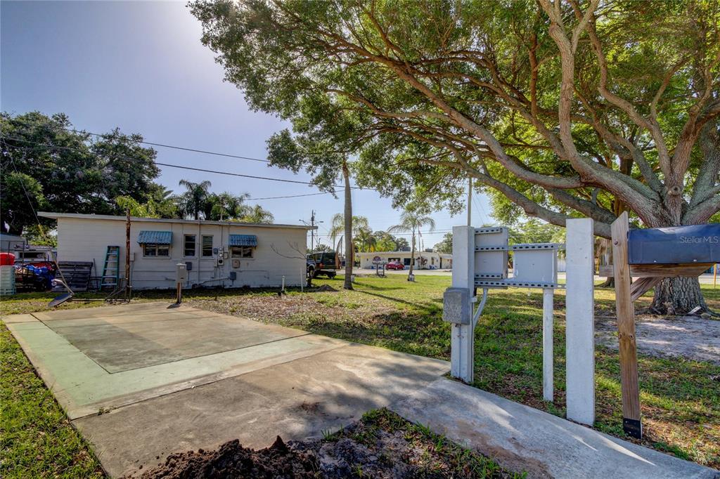 A concrete driveway sits beside a small house under a large, leafy tree — 4677 66TH LANE N UNIT 1, ST PETERSBURG, FL