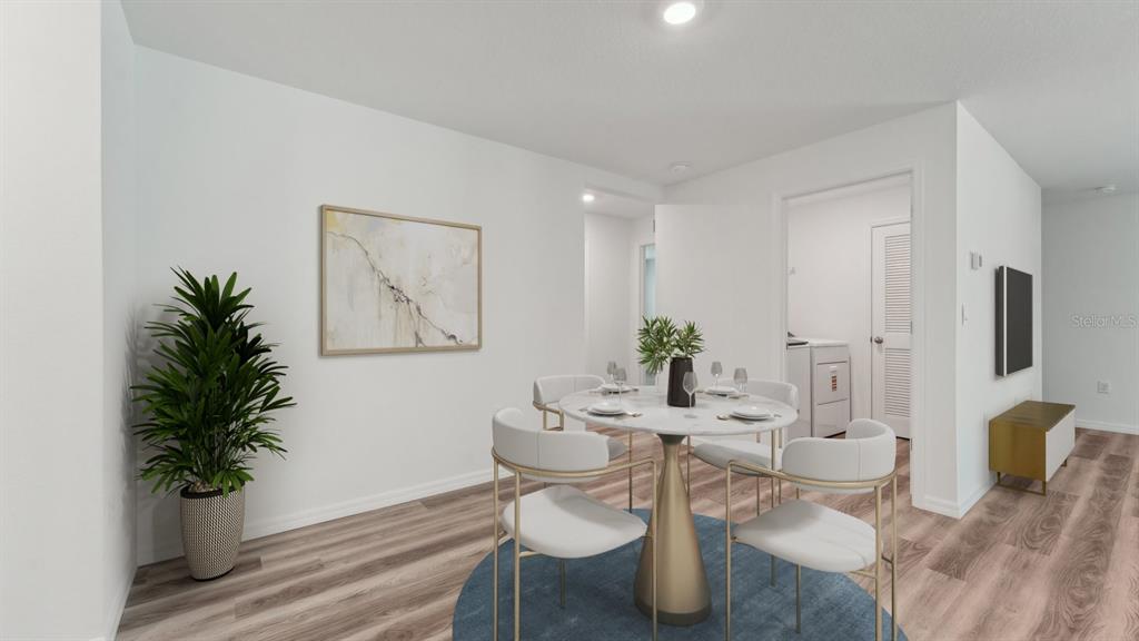 This is a digital rendering of a dining area with a round table and four chairs — 4320 HIDDEN FARM DRIVE, PLANT CITY, FL
