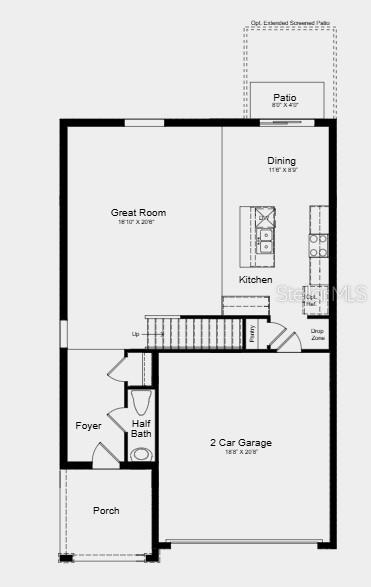 This is a floor plan of a home's first level with a garage and patio — 13966 BLUSTERY COURT, HUDSON, FL