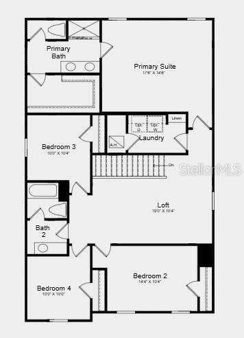 This is a floor plan for the second story of a four-bedroom residential home — 13966 BLUSTERY COURT, HUDSON, FL