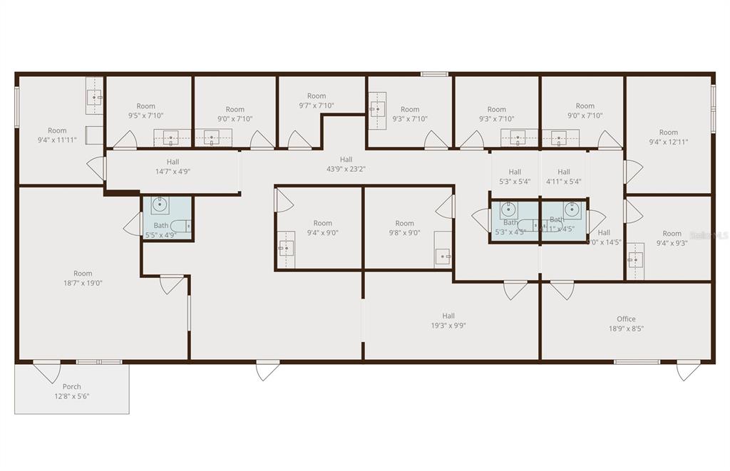 This is a floor plan of a building with multiple rooms, hallways, and bathrooms — 1152 62ND AVENUE S, ST PETERSBURG, FL