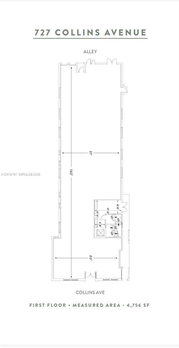 This is a floor plan for a commercial space with a total area of 4,756 square feet — 727 Collins Ave, Miami Beach FL 33139, MIAMI BEACH, FL