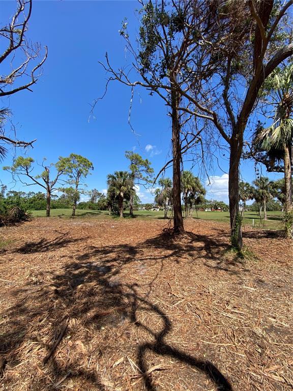 A cleared, wooded lot overlooks a grassy golf course under a clear blue sky — 45 LONG MEADOW PLACE, ROTONDA WEST, FL