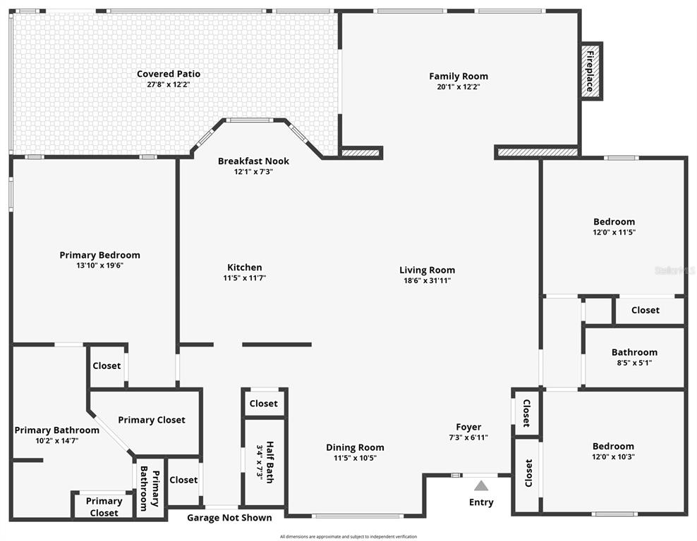 This is a floor plan of a single-story house with a primary suite and two bedrooms — 815 E 7TH AVENUE, NEW SMYRNA BEACH, FL