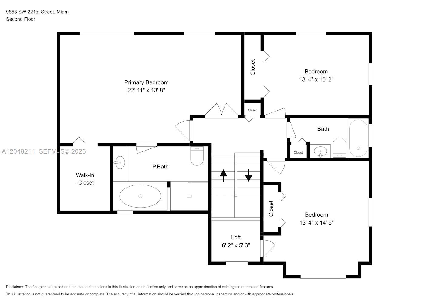 This is a floor plan of a second-floor residential layout with three bedrooms and two bathrooms — CUTLER BAY, FL