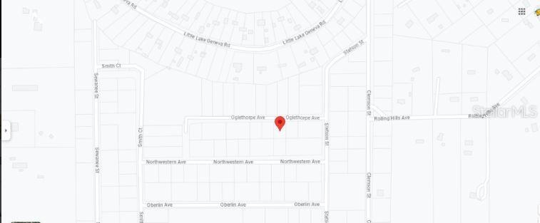 This is a map showing a residential area with a red pin marking a specific property — 6213 OLGETHORPE AVENUE, KEYSTONE HEIGHTS, FL